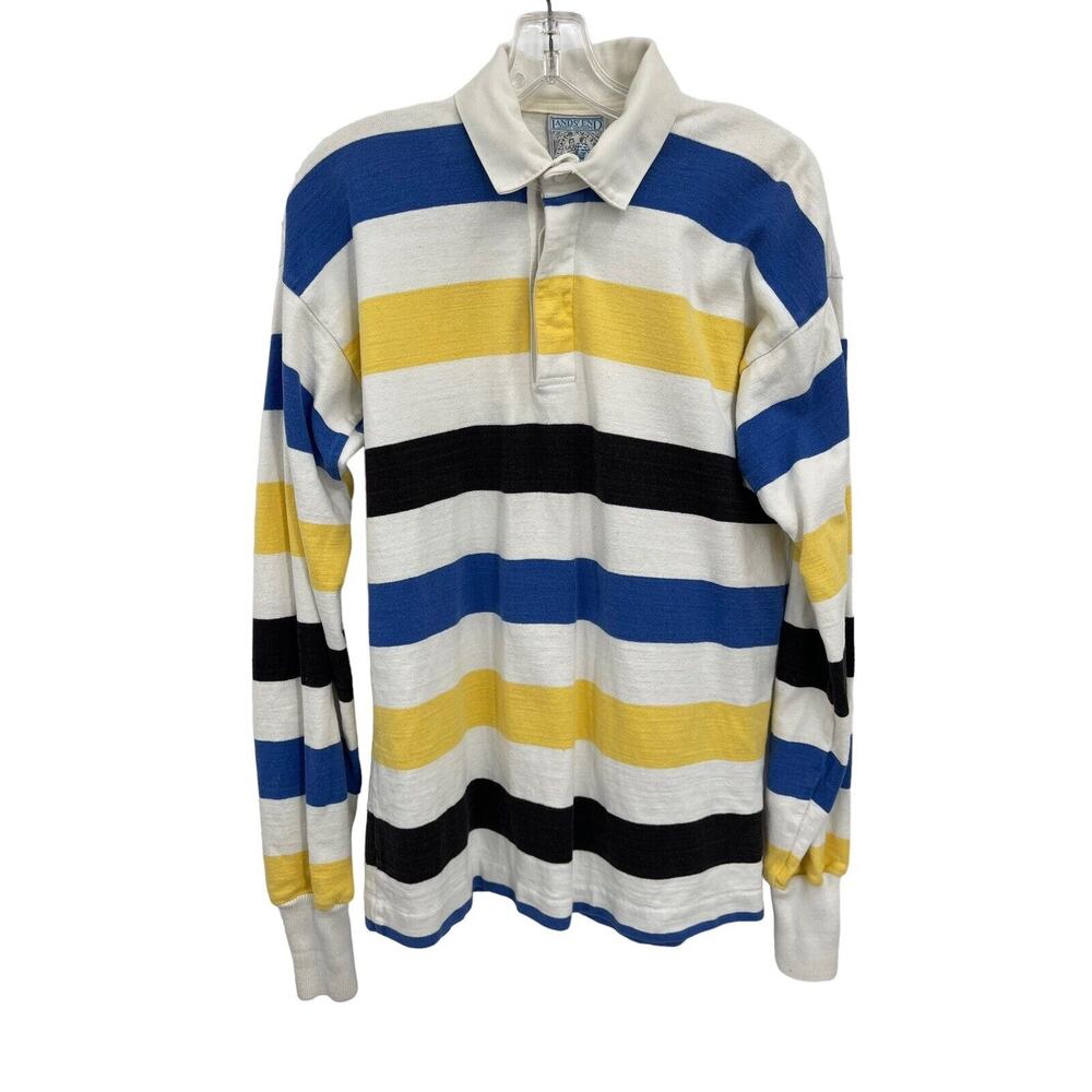Vintage Land’s End Rugby Shirt Made In USA Striped Cotton Size Large